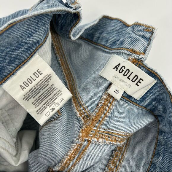 Agolde Criss Cross Straight Jeans Light Blue 28 Raw Hem - Picture 6 of 13